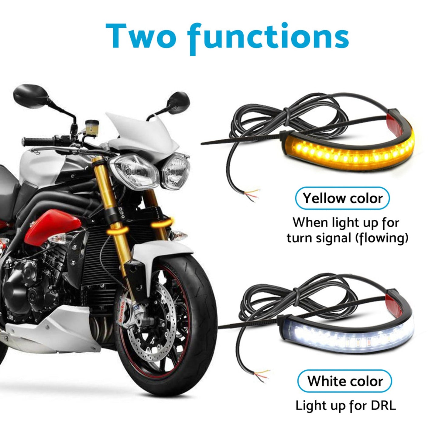 2x LED Universal Motorcycle Fork Turn Signal Indicator Blinker Amber Light Strip Suitable For Motorcycle-1