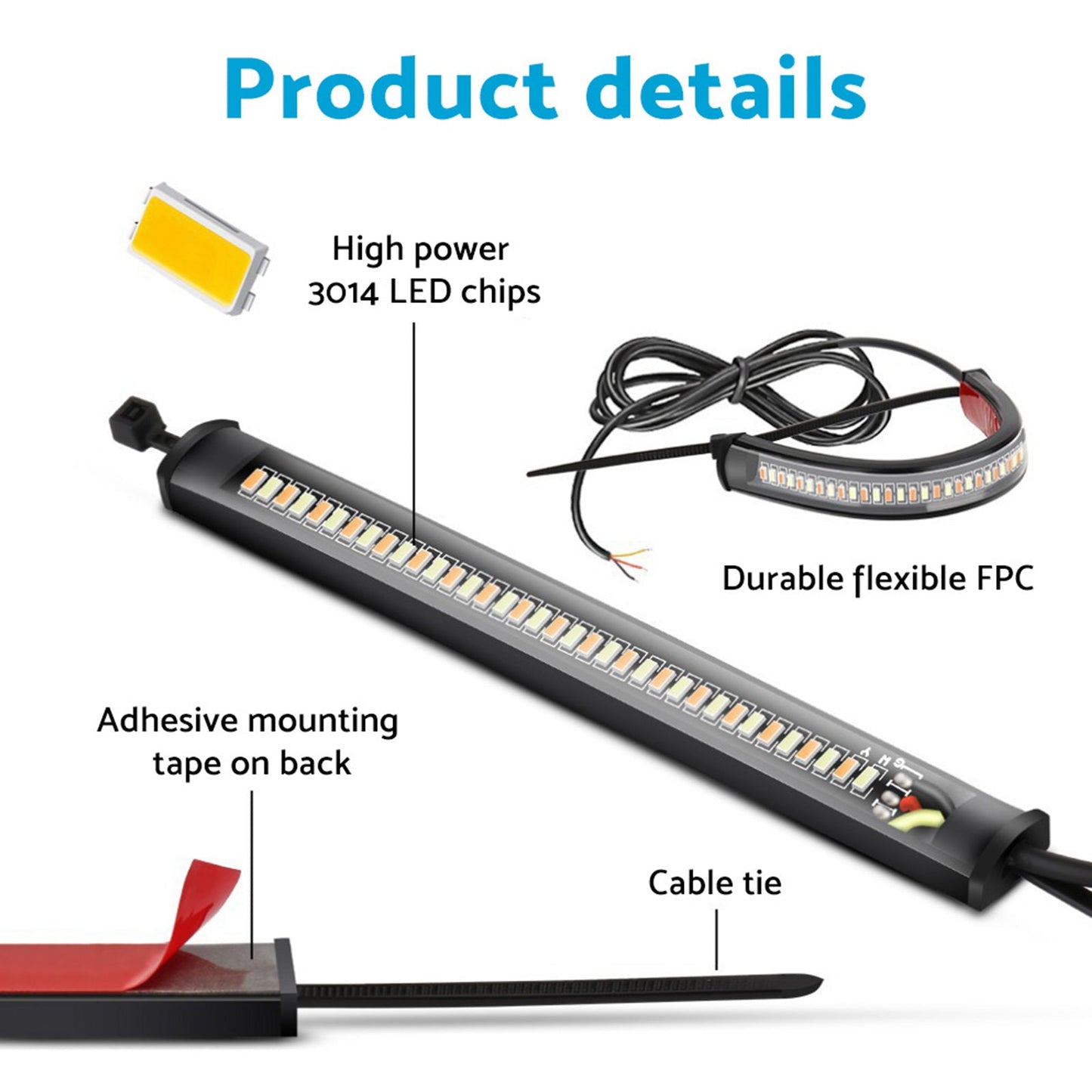 2x LED Universal Motorcycle Fork Turn Signal Indicator Blinker Amber Light Strip Suitable For Motorcycle-3