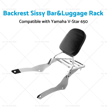 Chrome Backrest Sissy Bar Luggage Rack Suitable for Yamaha Vstar 400 650 98-18-3