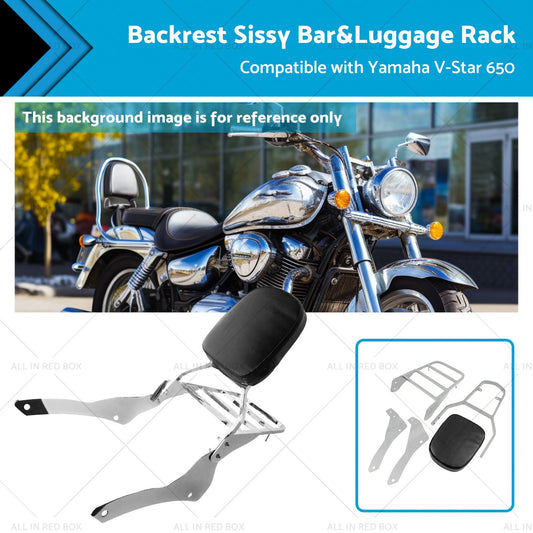 Chrome Backrest Sissy Bar Luggage Rack Suitable for Yamaha Vstar 400 650 98-18-0