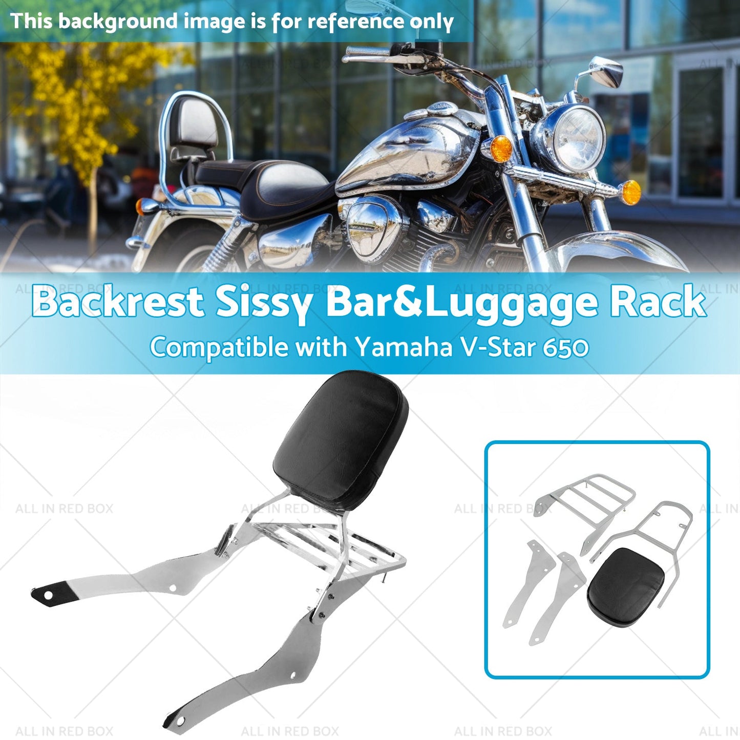 Chrome Backrest Sissy Bar Luggage Rack Suitable for Yamaha Vstar 400 650 98-18-2