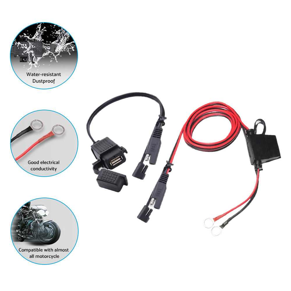 2PCS Waterproof Motorcycle Bike SAE to USB Charger Cable Adapter for GPS Phone-3