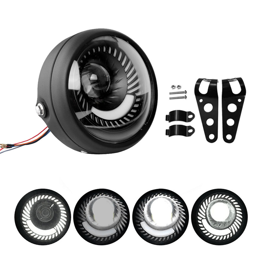 Motorcycle 6. 5inch LED Headlight Spiral Side Mount Bracket Suitable For Cafe Racer-0