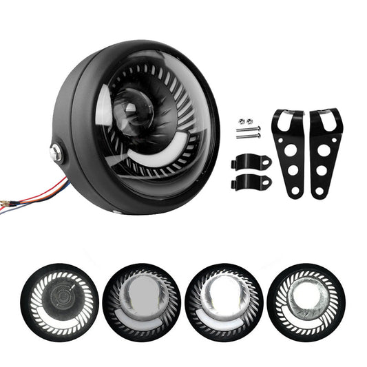 Motorcycle 6. 5inch LED Headlight Spiral Side Mount Bracket Suitable For Cafe Racer-0