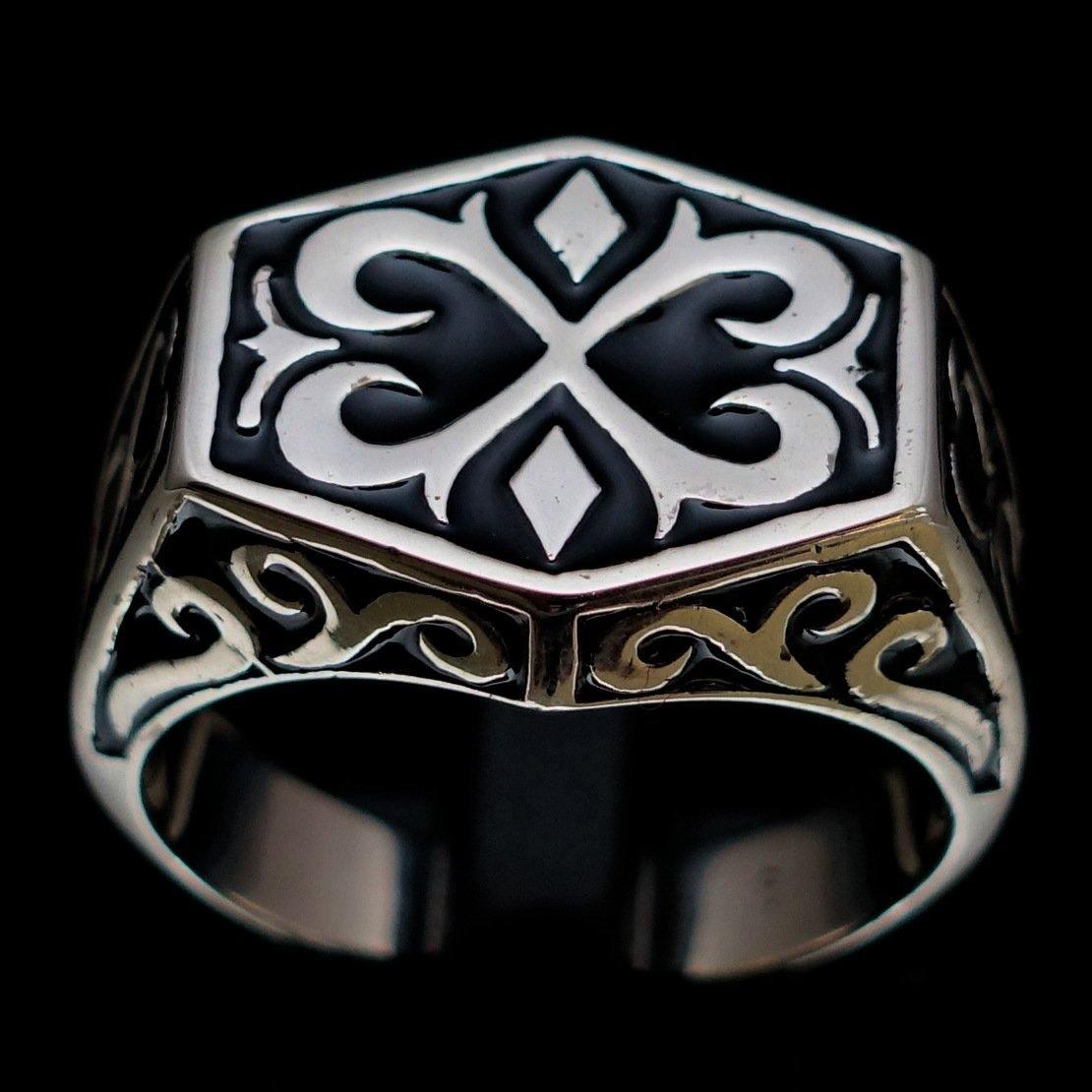 Excellent crafted Men's Medieval Ring Black Oriental Crest Sterling Silver 925