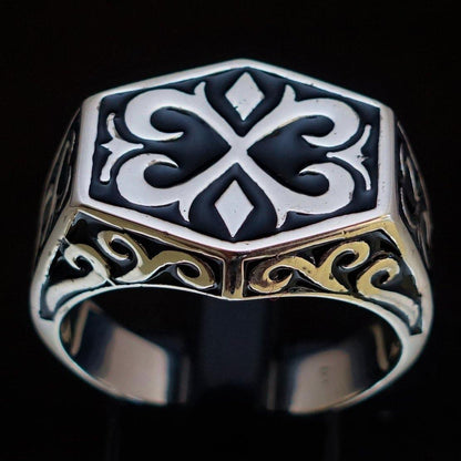 Excellent crafted Men's Medieval Ring Black Oriental Crest Sterling Silver 925
