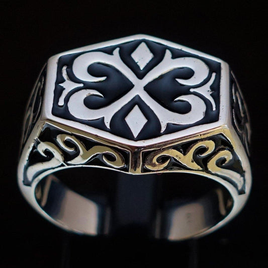 Excellent crafted Men's Medieval Ring Black Oriental Crest Sterling Silver 925