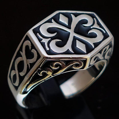 Excellent crafted Men's Medieval Ring Black Oriental Crest Sterling Silver 925