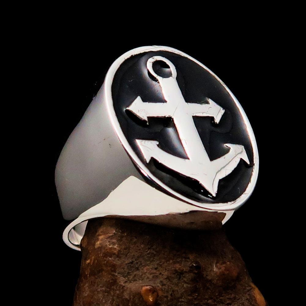Perfectly crafted Men's Sailor Ring Big Anchor Black - Sterling Silver