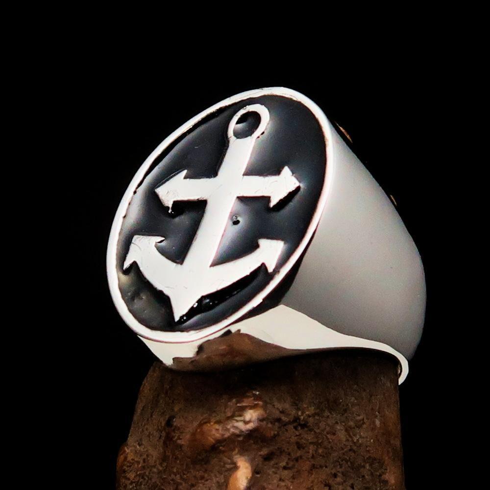 Perfectly crafted Men's Sailor Ring Big Anchor Black - Sterling Silver