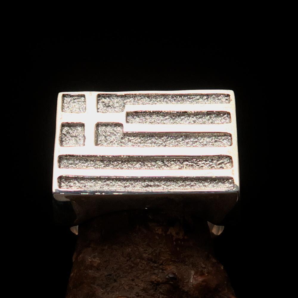 Perfectly crafted Men's Ring Flag of Greece - Two-Tone Matte Sterling Silver-1