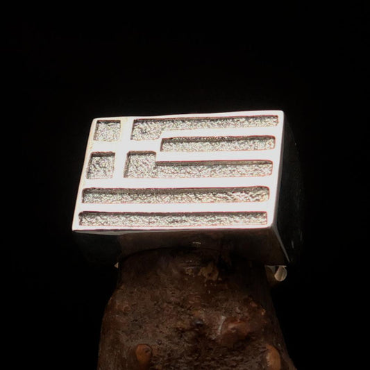 Perfectly crafted Men's Ring Flag of Greece - Two-Tone Matte Sterling Silver-0