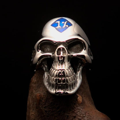 Mirror polished Men's Outlaw Biker Ring blue 1% Skull - Sterling Silver