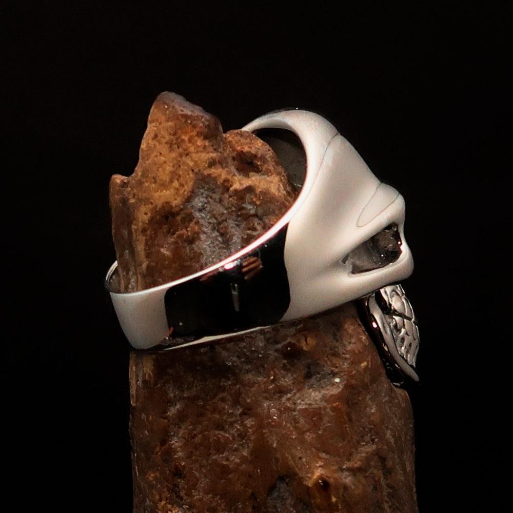 Mirror polished Men's Outlaw Biker Ring blue 1% Skull - Sterling Silver