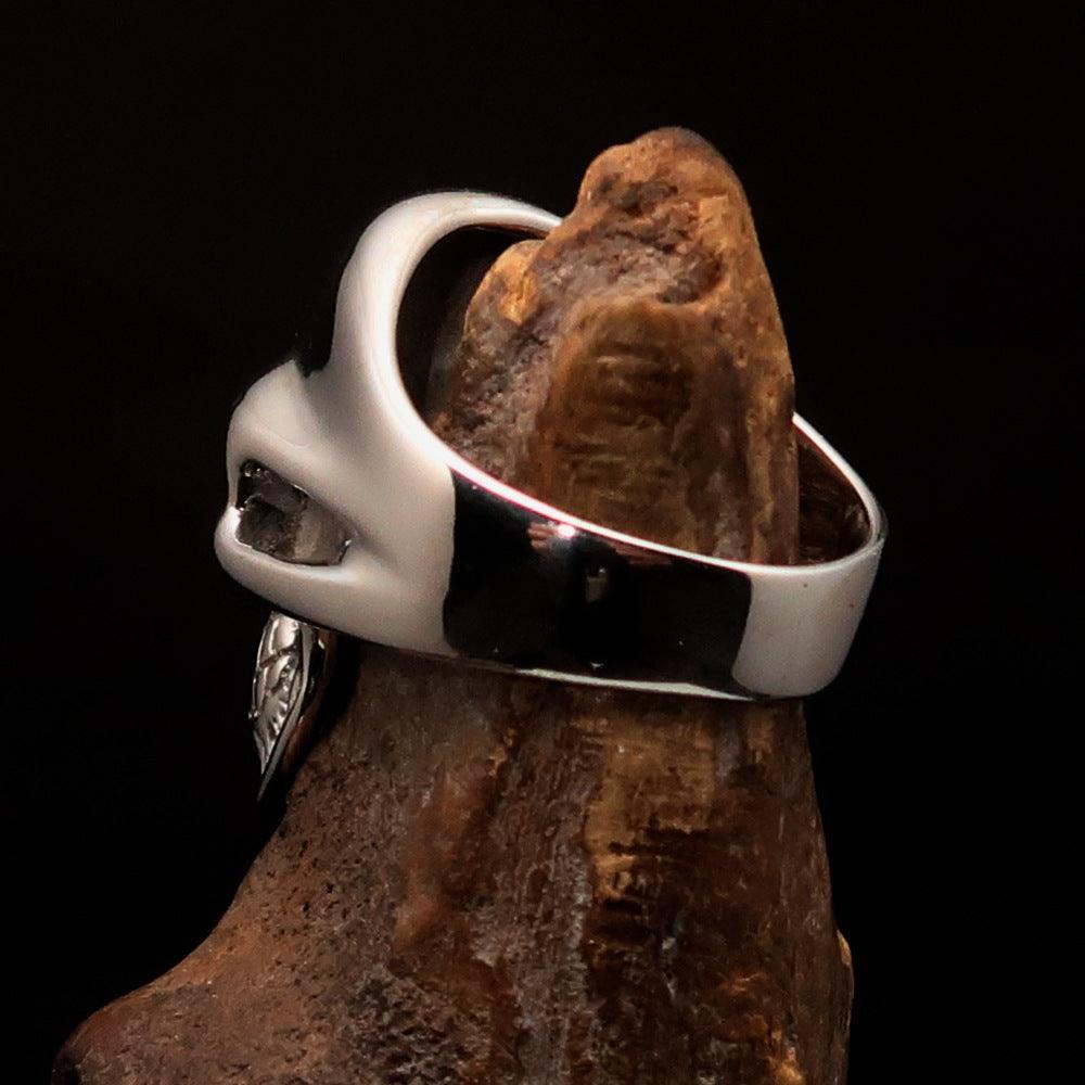 Mirror polished Men's Outlaw Biker Ring blue 1% Skull - Sterling Silver