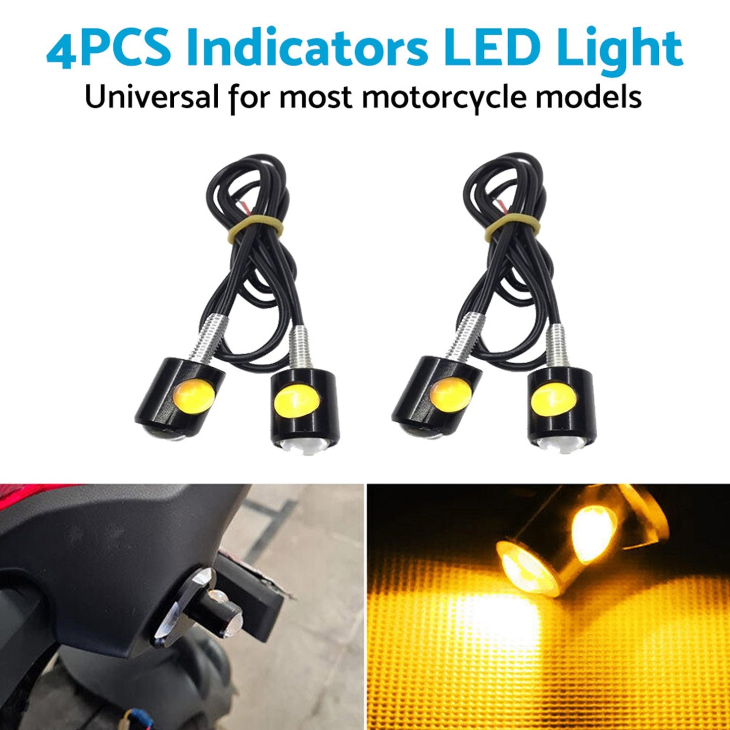 4x Universal 12V Mini Amber Motorcycle LED Indicator Turn Signal Lights-2