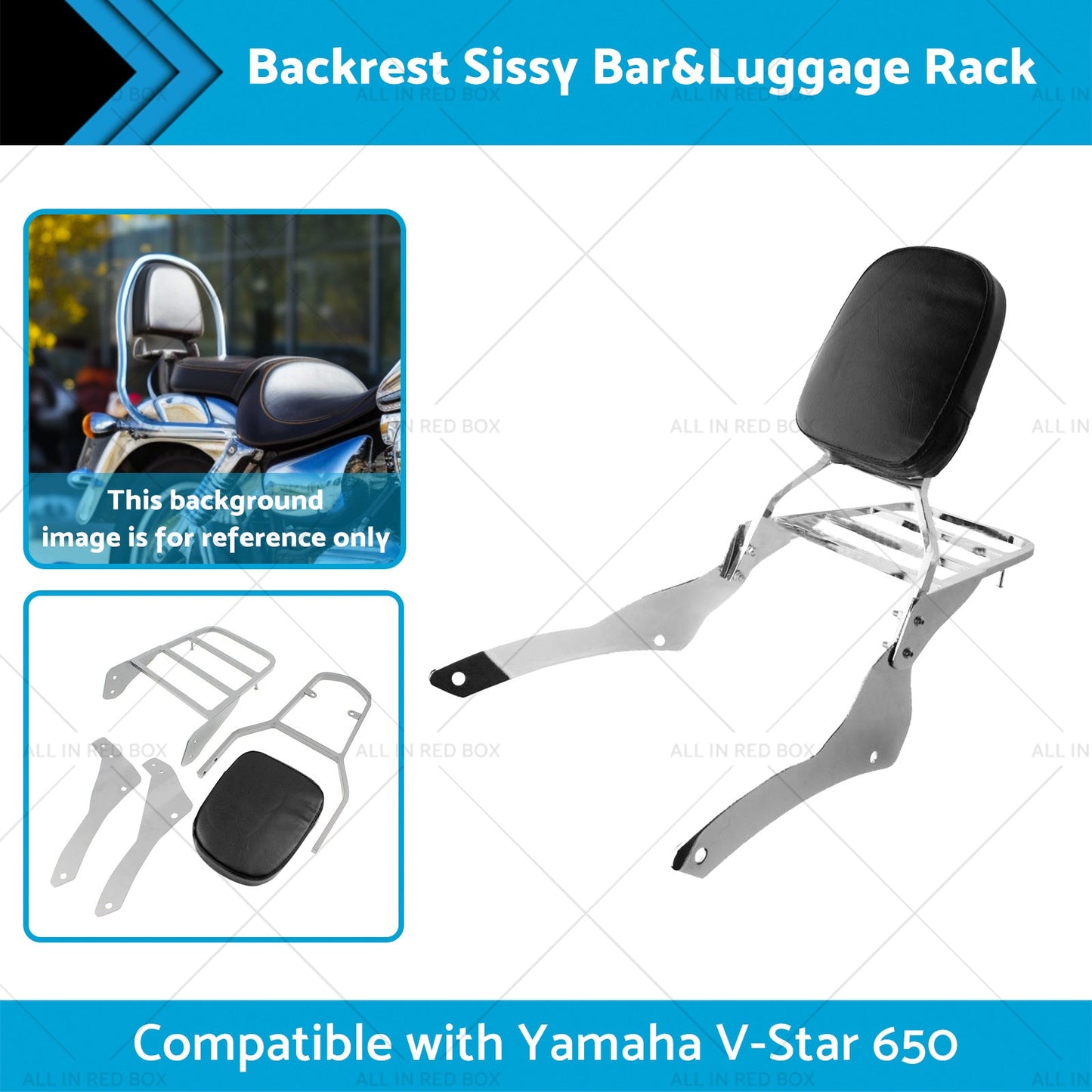 Chrome Backrest Sissy Bar Luggage Rack Suitable for Yamaha Vstar 400 650 98-18-1