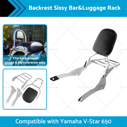 Chrome Backrest Sissy Bar Luggage Rack Suitable for Yamaha Vstar 400 650 98-18-1